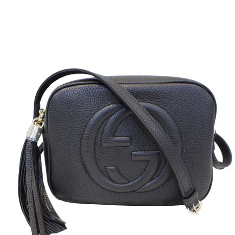 GUCCI Pebbled Calfskin Small Soho Disco Bag Black.